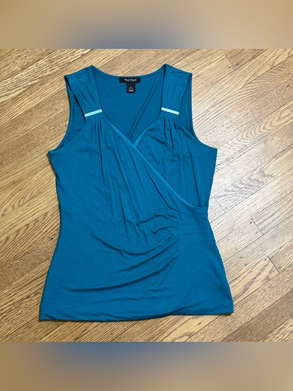 WHITE HOUSE BLACK MARKET Teal Ruched V-Neck Sleeveless Tank Top Women’s sz L